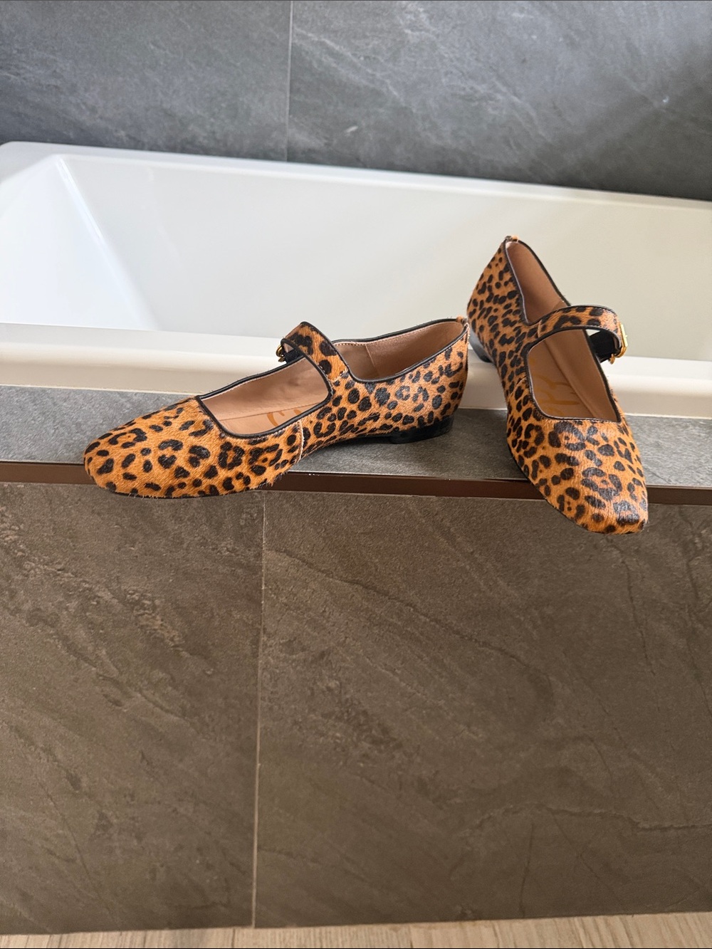 Sam Edelman Leopard Print Mary Jane Flats in Tan and Black - Picture 2 of 6